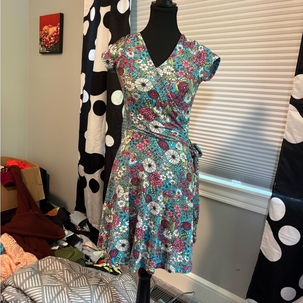 Rebel Sugar Blue Wrap Dress V-Neck Cap Sleeve Midi